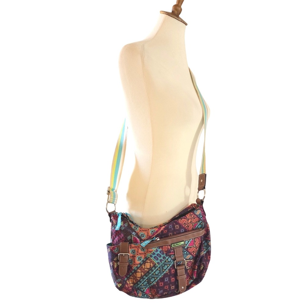 Lilly Bloom Gigi Crossbody Bag Multi Colored Geometric Pattern Zip‎ Top NEW